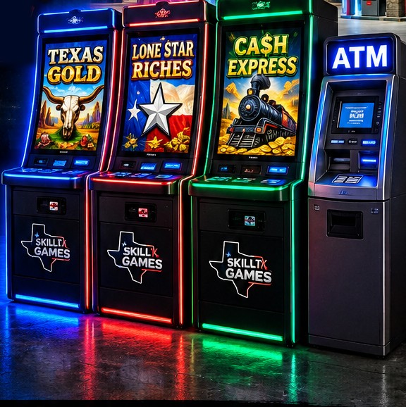 Our standard setup: three skill game cabinets and one ATM